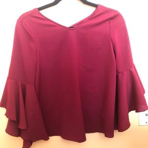 Flared sleeves silky red party wear